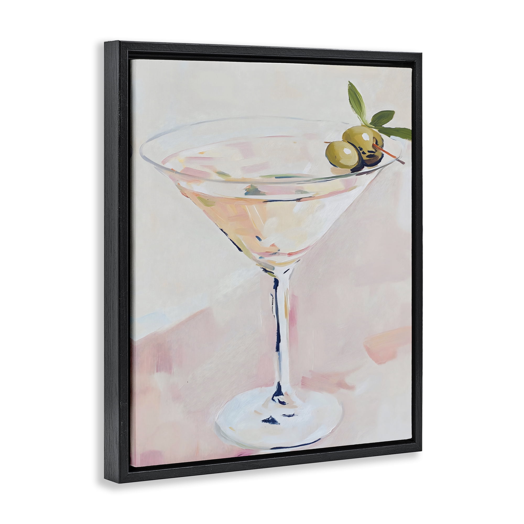 Stupell Industries Pastel Martini with Olive Garnish Black Framed Floater Canvas Wall Art, design by The Prints Vibe
