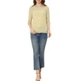 thumbnail image 3 of INSPIRE CHIC Women's Tops 3/4 Sleeves Ruffle Hem Floral Chiffon Shirt Blouses L Yellow-White, 3 of 7