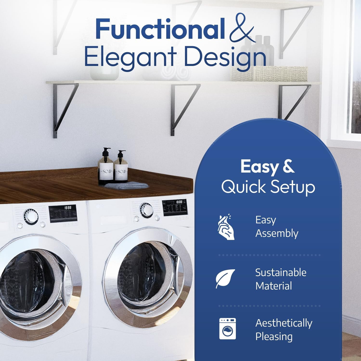 OfficeSimpli Washer Dryer Countertop w Non-Slip Pads, Made in USA, Laundry Room Wood Topper, Washer Dryer Cover for Top, Laundry Guard, Laundry Countertop, Laminate Finish (California Walnut)
