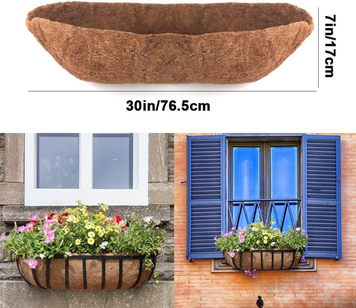 30 inch Trough Coco Liner for Planters, 2 Pack Coconut Coir Replacement Liner, Coconut Fiber for Window Box Liners, Fence Flower Baskets, Garden Flower Pot