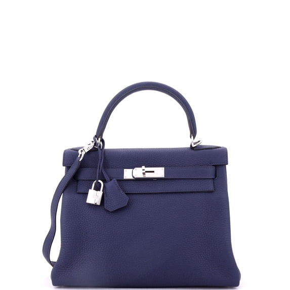 Pre-Owned Kelly Handbag Bleu Encre Clemence with Palladium Hardware 28 By Rebag