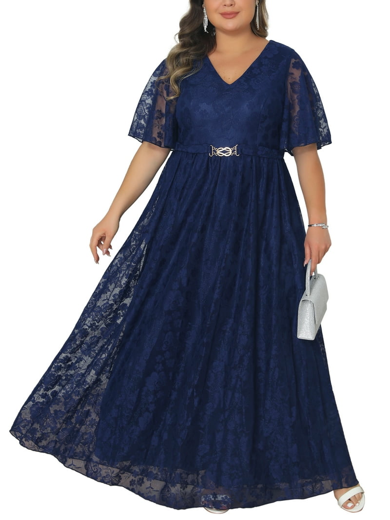 Agnes Orinda Women's Plus Size Guest Dress Ruffled Short Sleeves Mesh Embellishment Evening Gowns Formal Party Maxi Dresses with Belt 1X Navy Blue - Walmart.com Agnes Orinda Women's Plus Size Guest Dress Ruffled Short Sleeves Mesh Embellishment Evening Gowns Formal Party Maxi Dresses with Belt 1X Navy Blue - Walmart.com