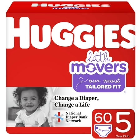Huggies Little Movers Hypoallergenic Soft Comfortable Breathable Diapers - Size 5, 60 Count