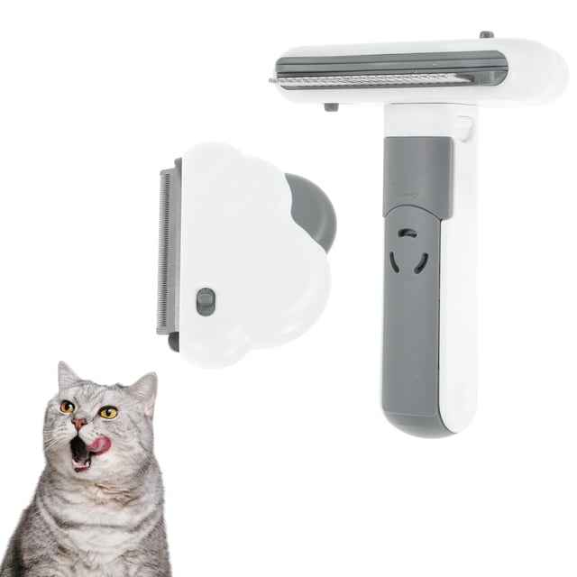 Cepillo 3 en 1 para Gatos, Rastrillo para Subpelo, Cepillo para Desenredar y Quitar Pelo, Herramienta para Gatos de Interior, Gris y Blanco