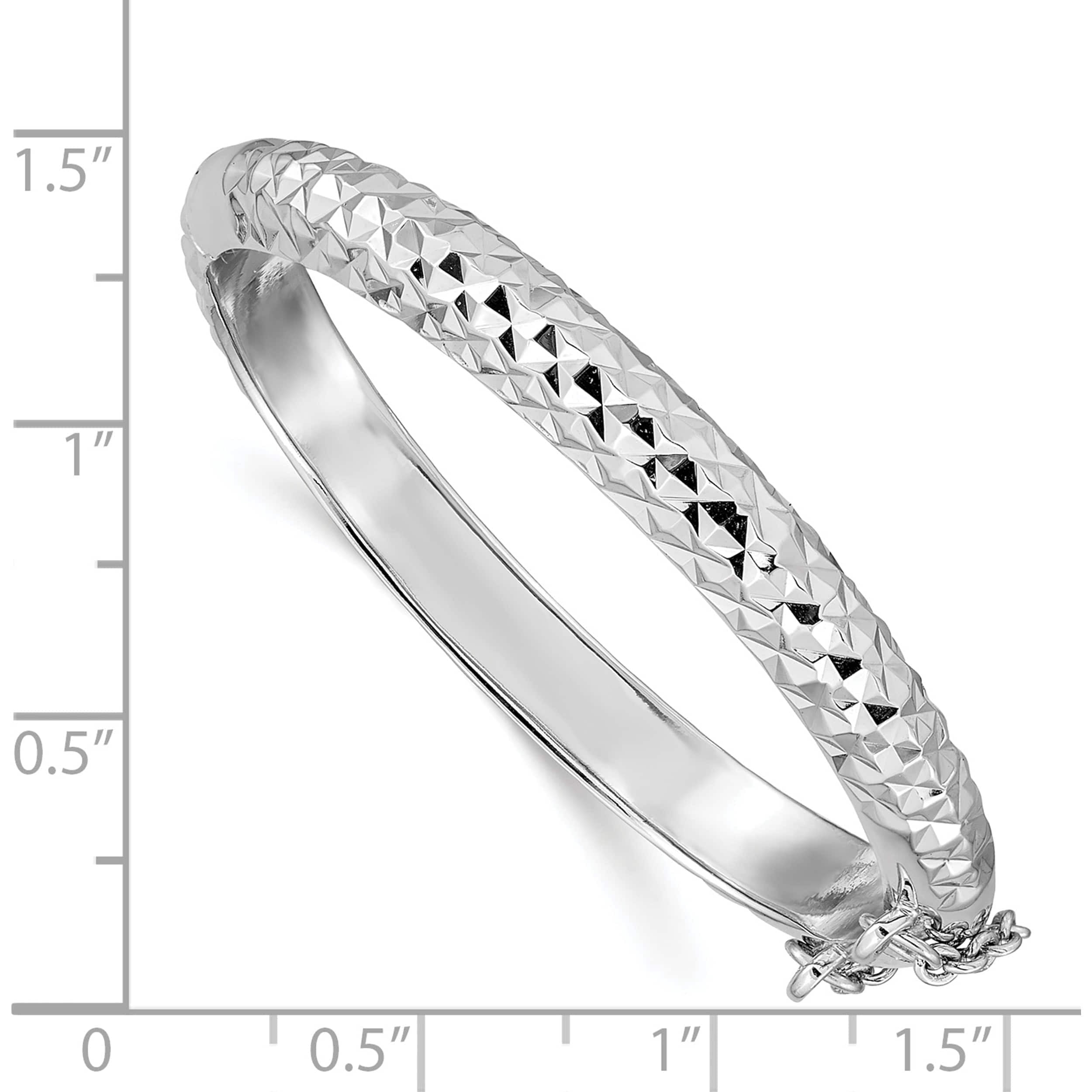 Sterling Silver Rhod. Plated D/C With Safety Hinged Petite Bangle