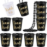 **12 pieces bride plastic beaded bridal shot glass necklace gold foil for bachelorette party bridal party necklaces (white, black)