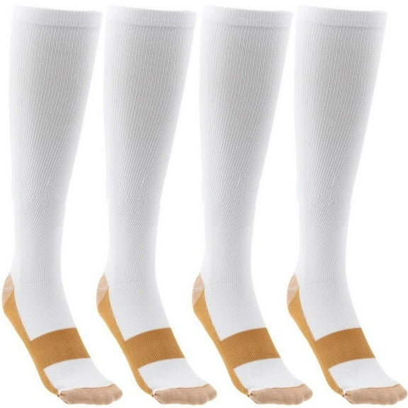 4 pair copper infused compression socks white knee high unisex anti odor nursing compression socks by juniper's secret free eyeglass pouch (small/medium)