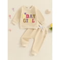 thumbnail image 4 of Elippeo Baby Girl 2Pcs Birthday Outfits Long Sleeve Letter Embroidery Pullover + Pants Set Toddler Fall Clothes 6 12 18 24 Months 2 3 4 5 Years, 4 of 9