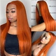 thumbnail image 1 of Front Lace Wig Middle Parted Orange Long Straight Synthetic Wig, 1 of 6