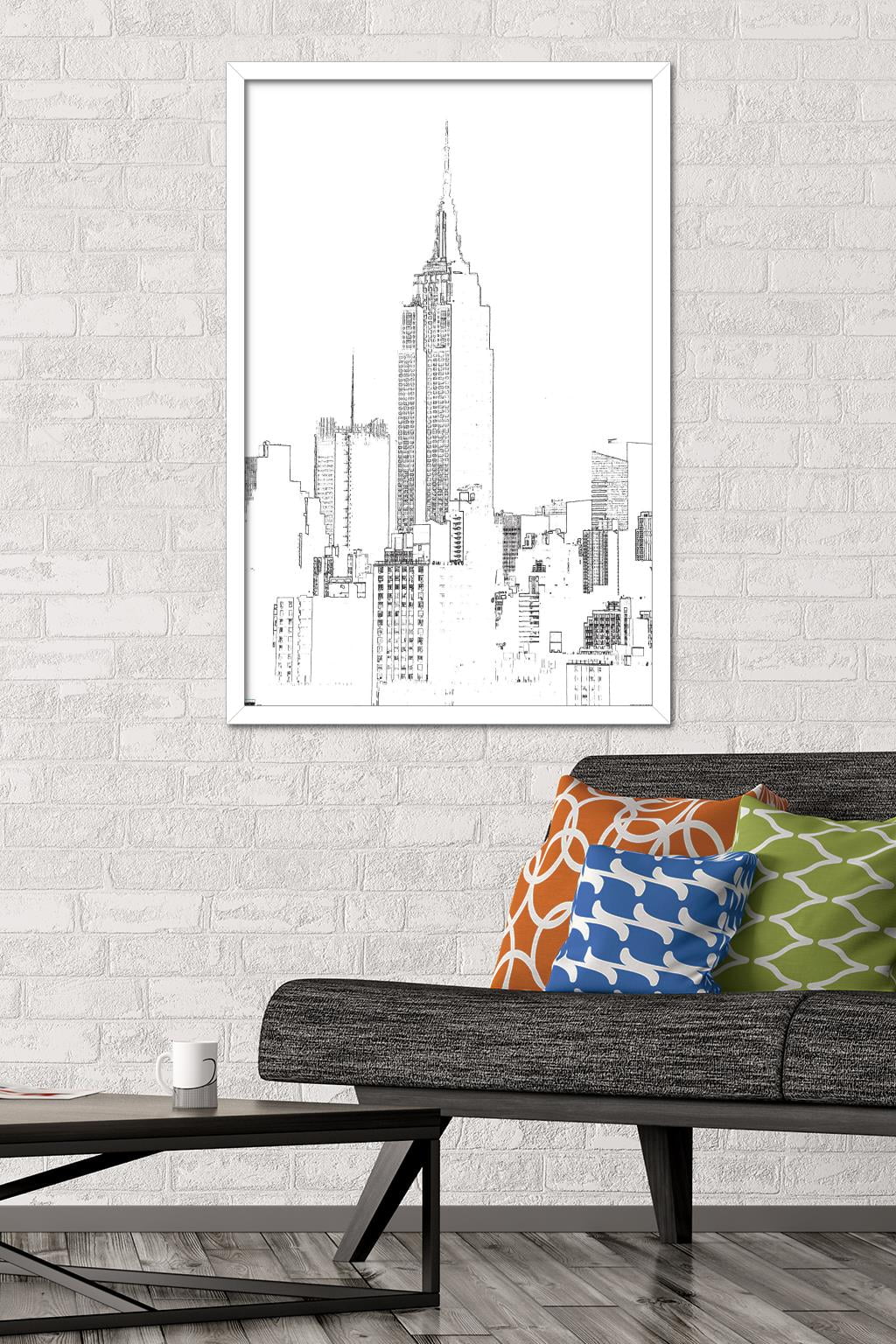 Line Art - New York Skyline Wall Poster, 22.375" x 34", Framed