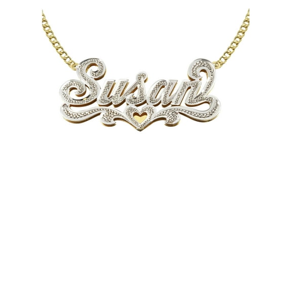14K Gold Diamond Cut with Diamonds Name Plate Necklace | Style #10
