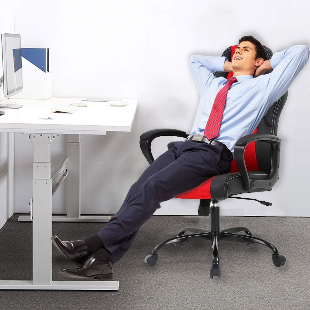 BestOffice PC Gaming Chair - Ergonomic Desk Chair PU Leather w/Lumbar Support for Women, Men (Red)