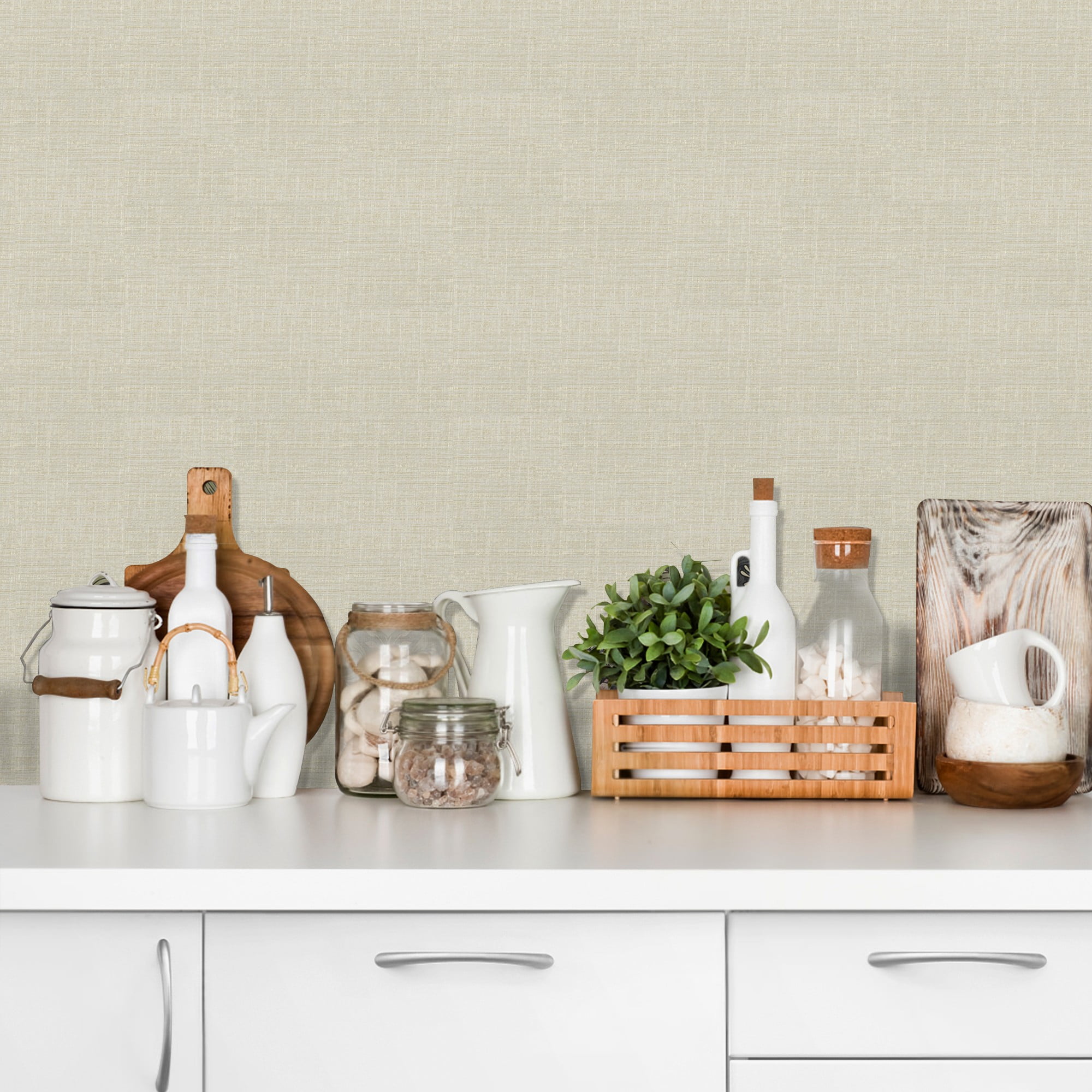 (4 pack) UMIGGEE Beige/Cream Texture Wallpaper 15.7-in x 118-in Faux Grasscloth Imitation Cloth Peel and Stick Vinyl Wallpaper Self-Adhesive Removable Contact Paper for Home Decoration