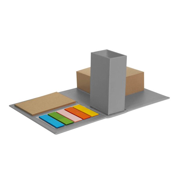 Porta notas plegable publicitario que se vuelve portalápices gris 12.5 x 8.7 x 3.8