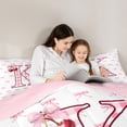 thumbnail image 5 of Feelyou Pink Monogrammed K Twin Bedding Sets 7-Piece, Cartoon Bowknot Cherry Bedding Comforter Set, Chic Watercolor Bow-tie Reversible Sheet Sets, Ultra Soft Bedroom Decor, 5 of 9