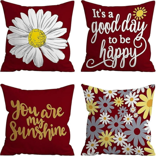 Pillow Covers 18x18 Set of 4, Burgundy Decor Pillows Decorative Throw Pillow Covers for Couch Sofa Indoor Outdoor Pillow Covers Farmhouse Pillow Cover