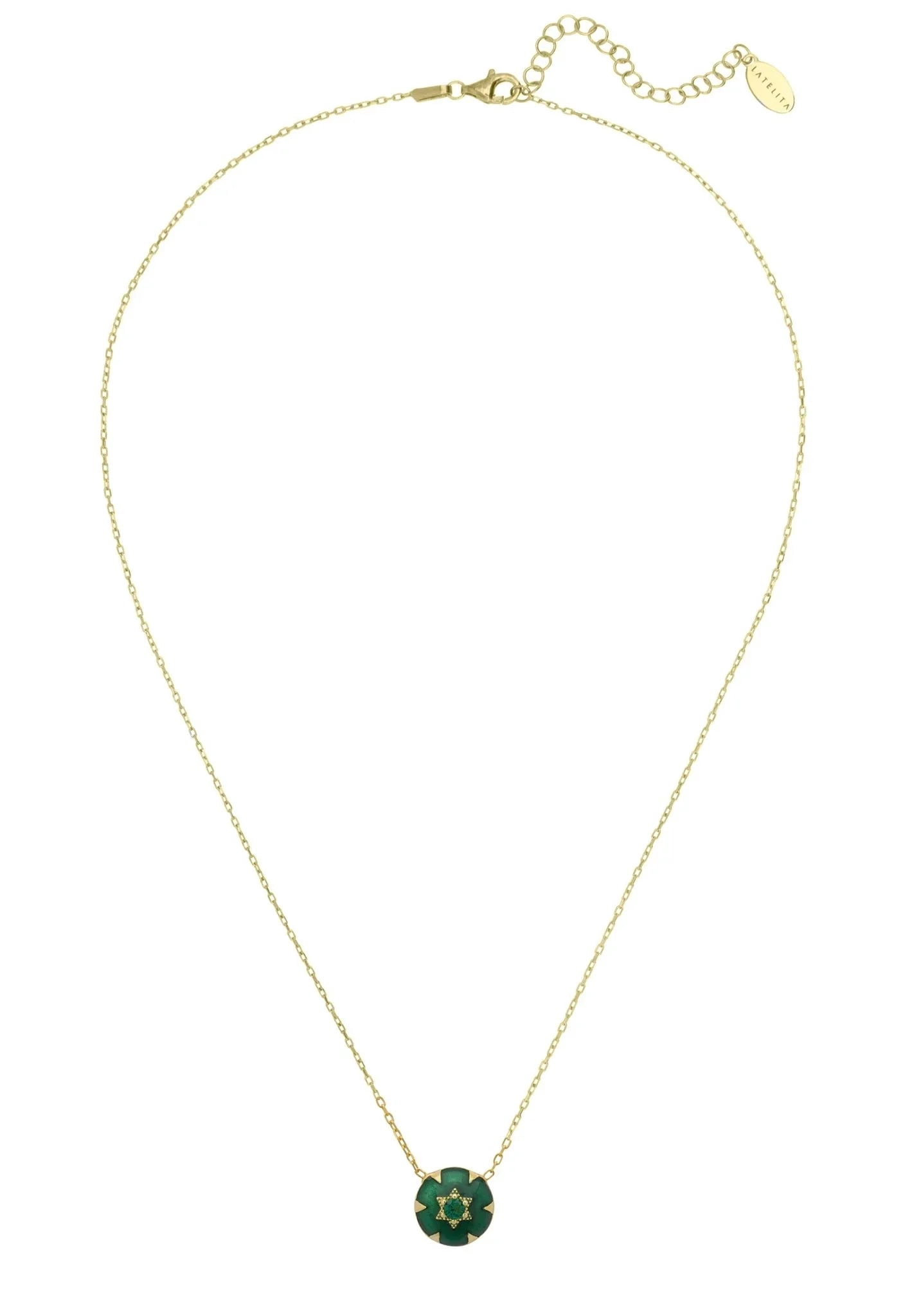 Latelita Star Of David   Pendant Necklace 18ct Gold Plated Sterling Silver  Lab Created  Round  Cubic Zirconia Green  Gold Symbols Of Faith  40-45 CM