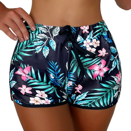 TANGNADE Swim Shorts Women Buttons Running High Waist Bikini Lace Up Briefs Beach Bottom Pinted Tankini Swimwear Swim Bottom