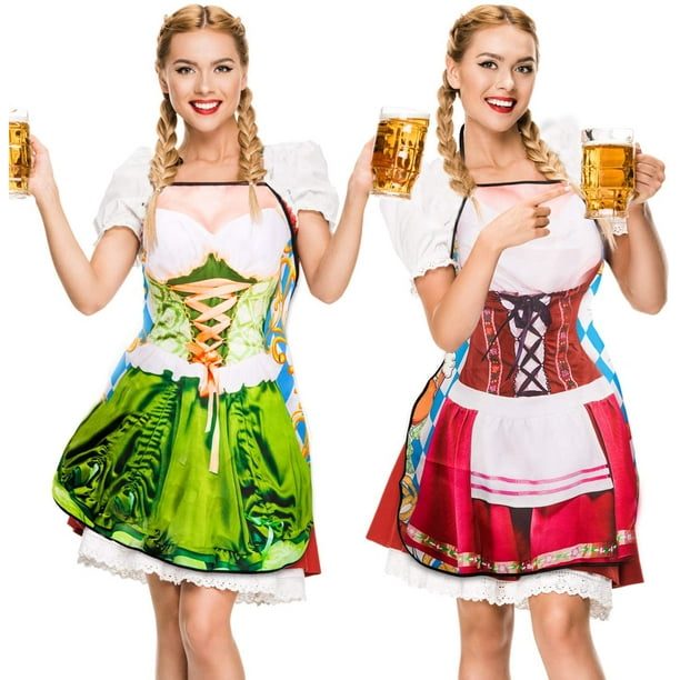 2Pcs Oktoberfest Apron Female Dirndl Costume Outfit German