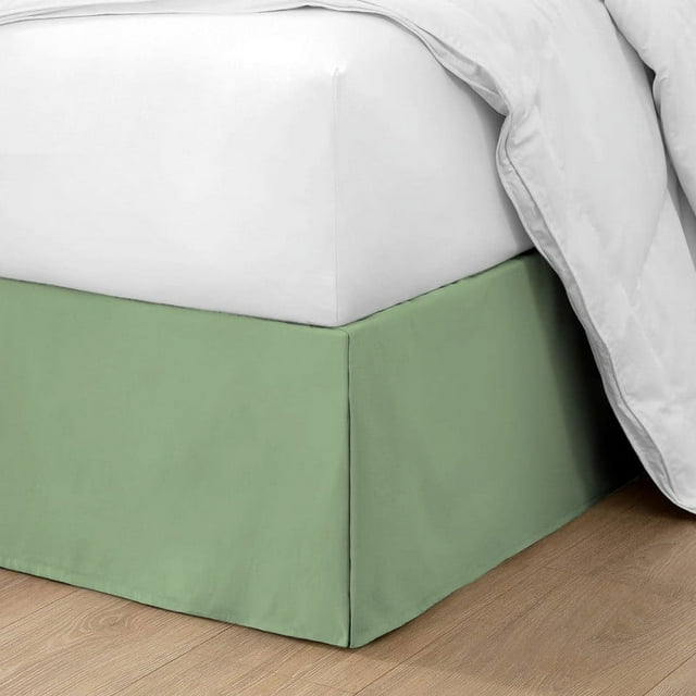 Pleated Bed Skirt Easy Fit 16" inch Drop | Microfiber Made | Decorative Olympic Queen Size Bedskirt | Moss