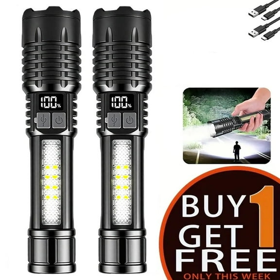 (2 Pack) 990000000 Lumens Rechargeable Flashlights, Super Bright Flashlight with 5 Modes and Zoomable, IPX7 Waterproof, Usb LED Flashlight for Emergencies, Camping, Home