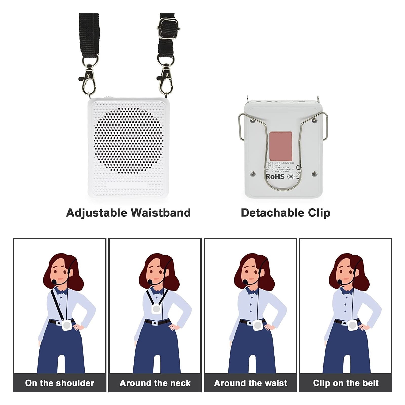 Portable Voice Amplifier With Wired Microphone Headset & Waistband Mini Personal Speaker Mic Recharable Teachers ,High Sound