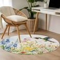 thumbnail image 5 of Floral Hummingbird Round Area Rug 4ft, Spring Watercolor Flowers Washable Non-Slip Circle Rugs for Bedroom Living Room Kitchen, Soft Non Shedding Circle Carpet for Dining Room Dorm, 5 of 9