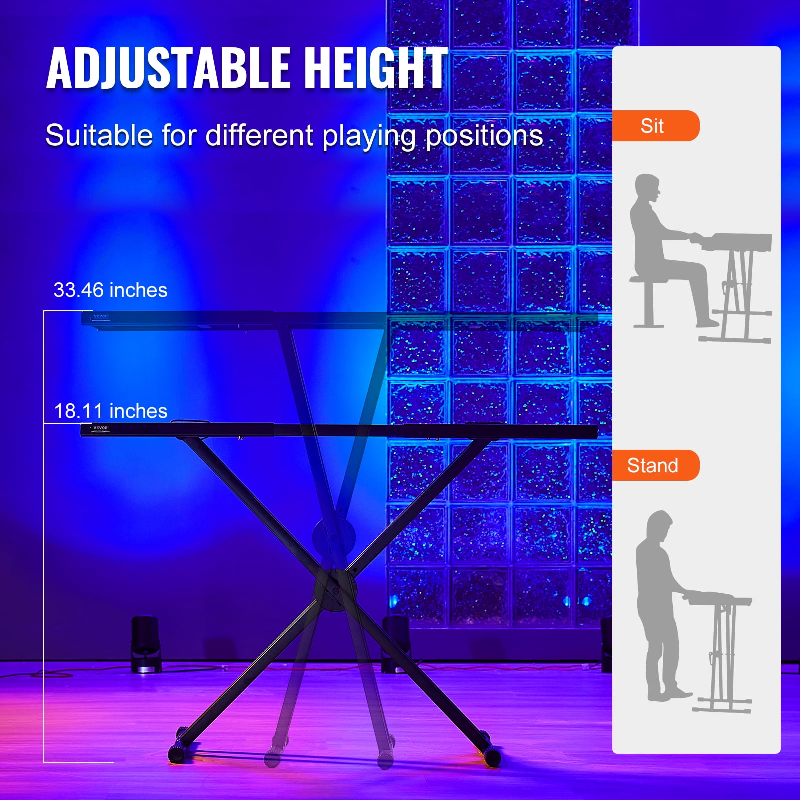 VEVOR DJ Table Stand, (32"-43") x 18" Portable DJ Laptop and Controller Stand, Lightweight DJ Desk DJ Booth Adjustable Height DJ Stand, Foldable Double-X Keyboard Stand & Tabletop, Audio Mixer Stand