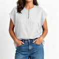thumbnail image 4 of Lopecy-Sta Women’s Top Round Neck Partial Placket Linen Blend Cap Sleeve Loose Oversized Blouse Lightweight Breathable Crinkle Fabric Casual Shirt, 4 of 6