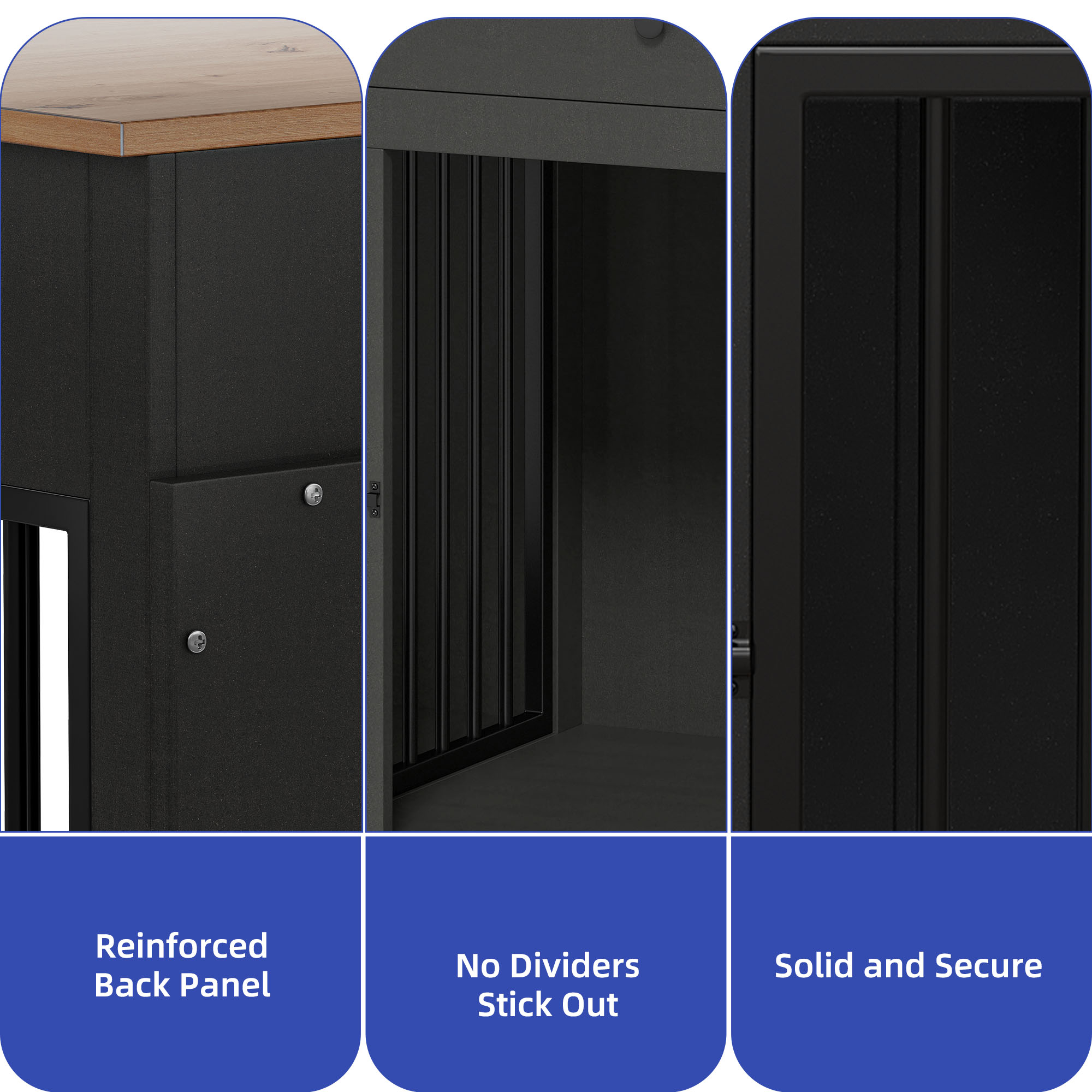 ModFusion 60" Black Dog Crate Furniture with Rustic Wood Top, Divider & Dual Drawers, Indoor Kennel Console for Large Dogs up to 80 lbs