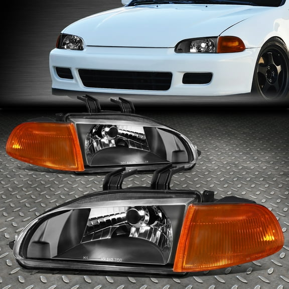 Nuvision for 92-95 Honda Civic Black Housing Amber Corner Headlight Replacement Lamps