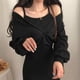 thumbnail image 4 of Laklulu Mini vestido de club suelto, sexy, informal, con hombros descubiertos, manga larga, para mujer, negro, XXXL, 4 of 6