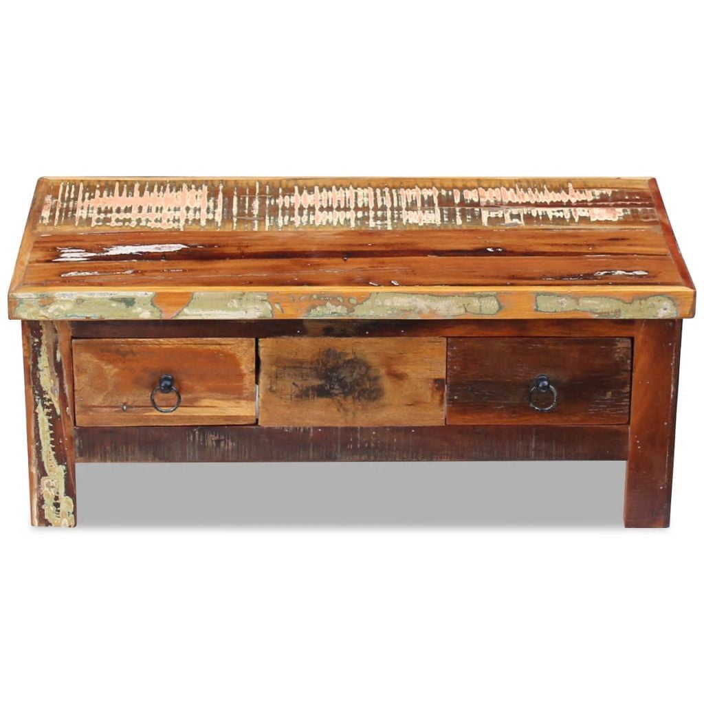 Kepooman Modern Solid Reclaimed Wood End Side Table with Drawers, 35.4" x 17.7" x 13.8", Brown Kepooman Modern Solid Reclaimed Wood End Side Table with Drawers, 35.4" x 17.7" x 13.8", Brown
