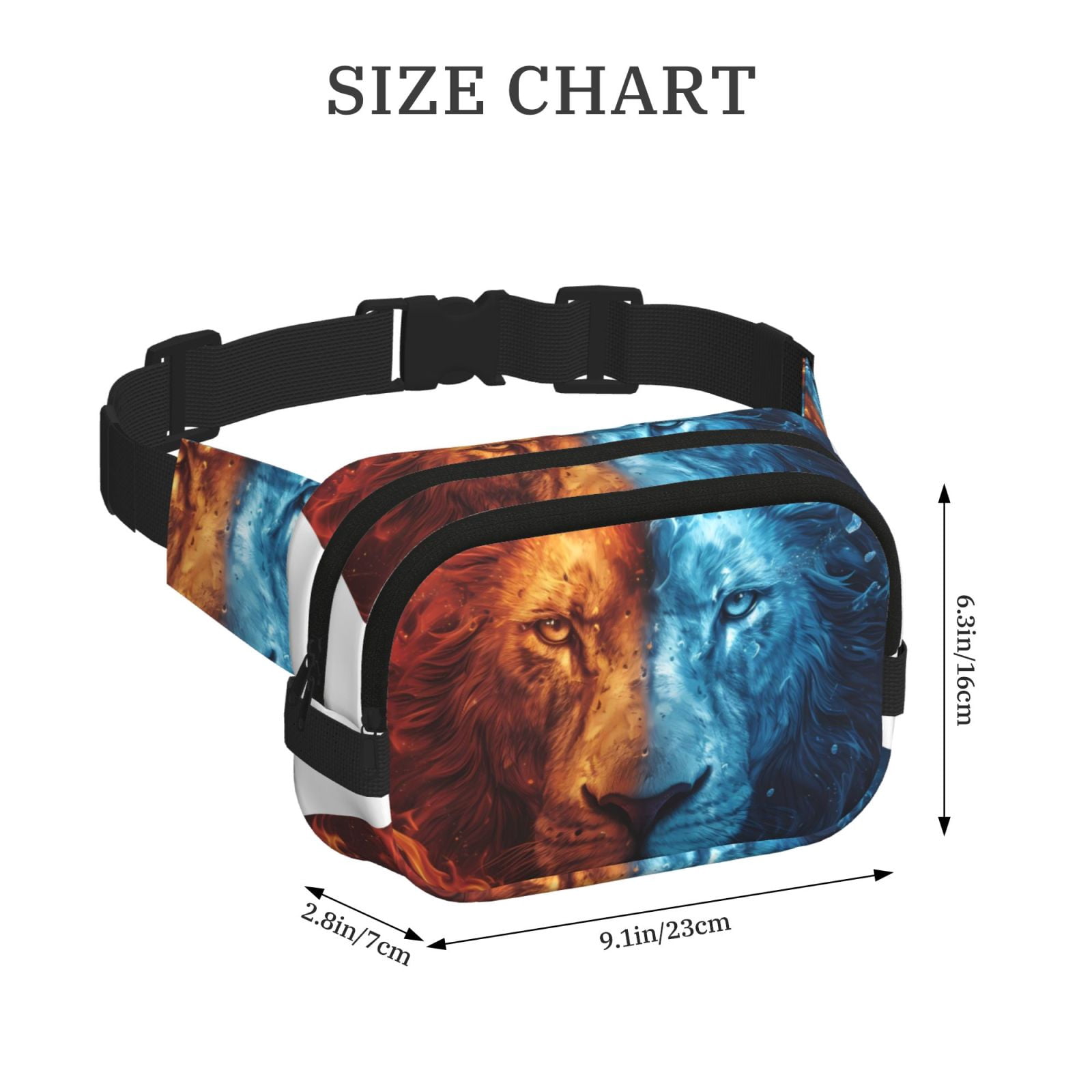Hirioo Red And Blue Fire Lion for Double Layer Waist Bag Adjustable Fanny Pack For Travel Running Hiking