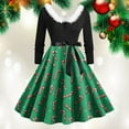thumbnail image 3 of Drie Womens Christmas Dress Womens Christmas Dresses V-Neck Audrey Hepburn Party Dress Xmas Print Cocktail Swing Dress with Belt Green,2XL, 3 of 5