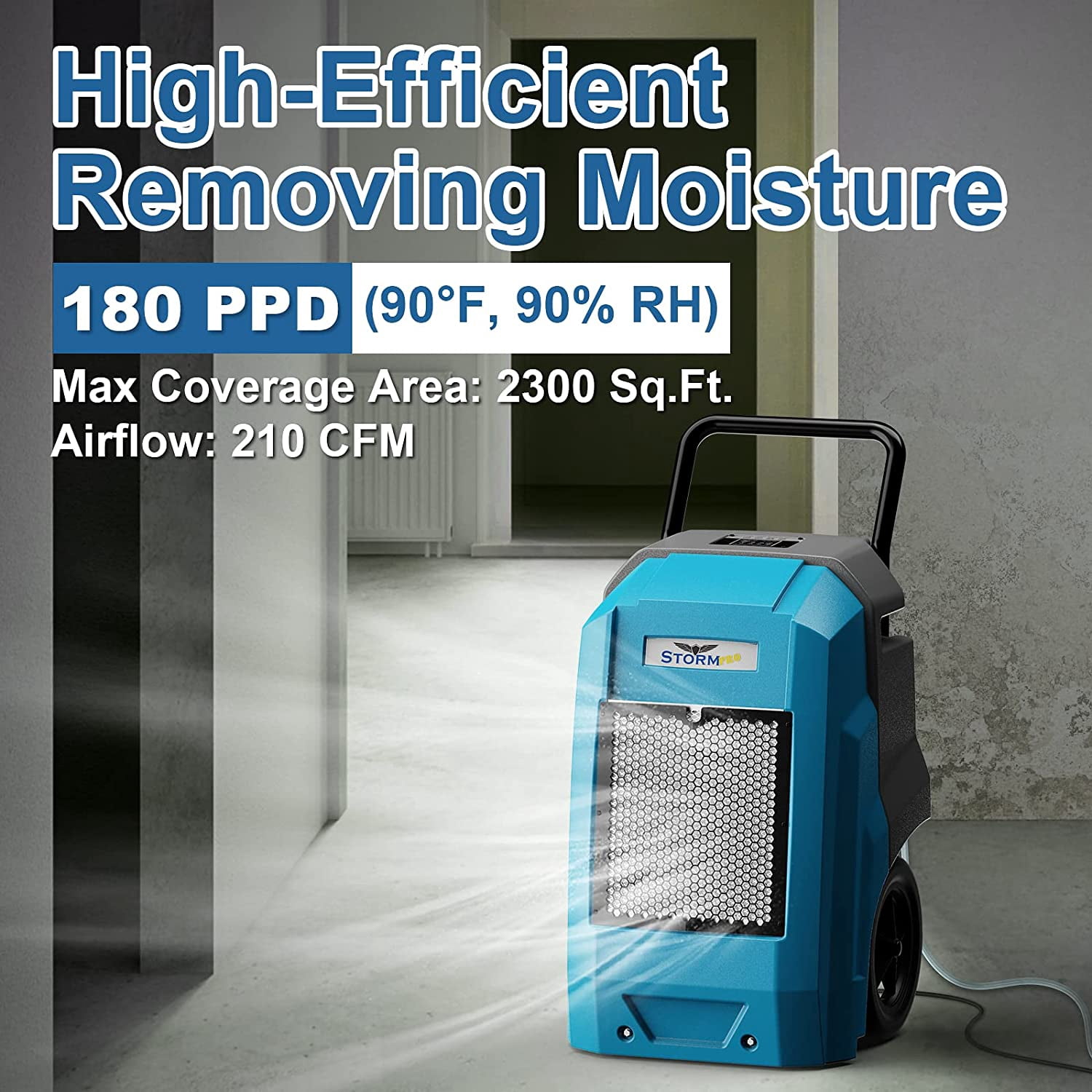 ALORAIR 180 Pints Smart WiFi LGR Commercial Dehumidifier with Pump Drain Hose, 2,300 Sq.Ft Dehumidifier Portable Industrial Dehu with Wheels for Water Damage Restore, Basements, Garages, and Job Site