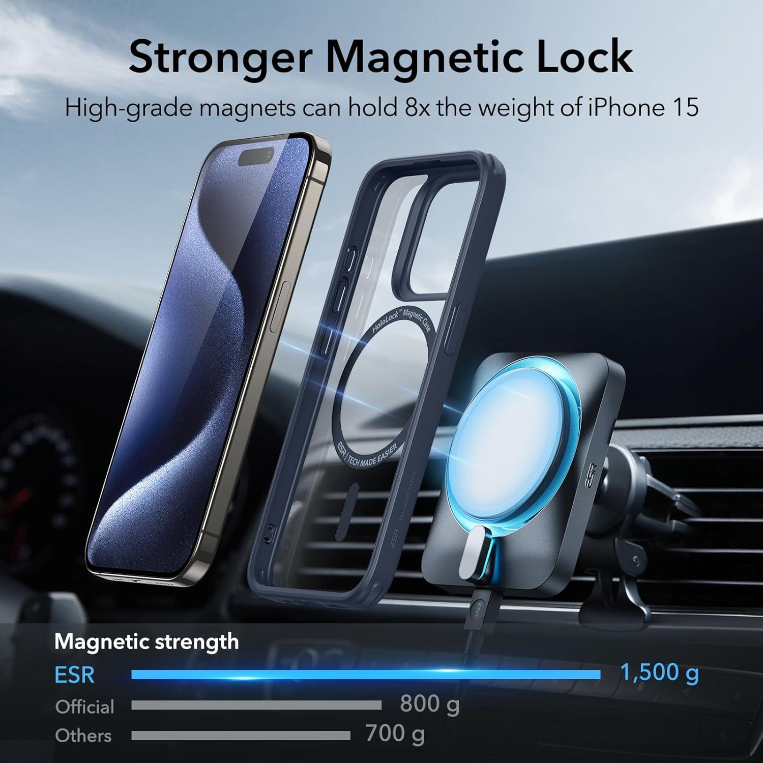 MHAWBL-for iPhone 15 Pro Max Case, Compatible with MagSafe, Military-Grade Protection, Yellowing & Scratch-Resistant Back, Magnetic Phone Case for iPhone 15 Pro Max, Classic Series, Clear Dark Blue |