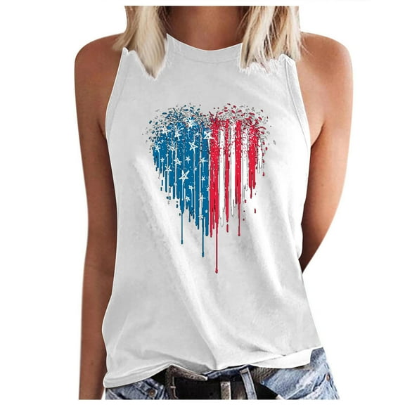 AnuirheiH American Flag Tank Tops for Women 4th of July Clothes Sleeveless Patriotic Shirts Women's Sleeveless Summer Sexy Casual Tops Regular Round-Neck Printing Sleeveless Vest Tops