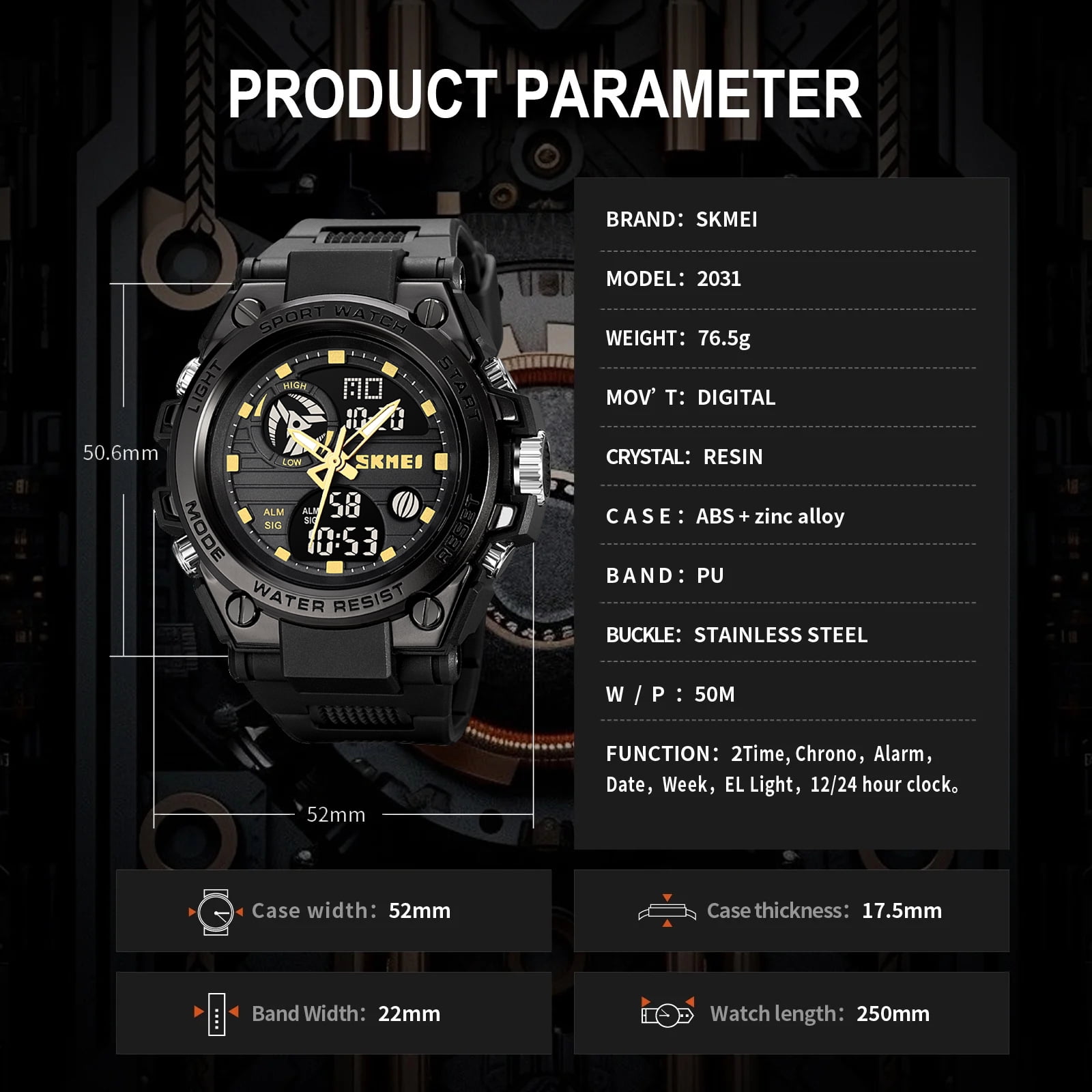 SKMEI Mens Digital Watch Sport Waterproof Watch Analog Military Tactical Watches LED Backlight Alarm Stopwatch Wrist Big Face Watches