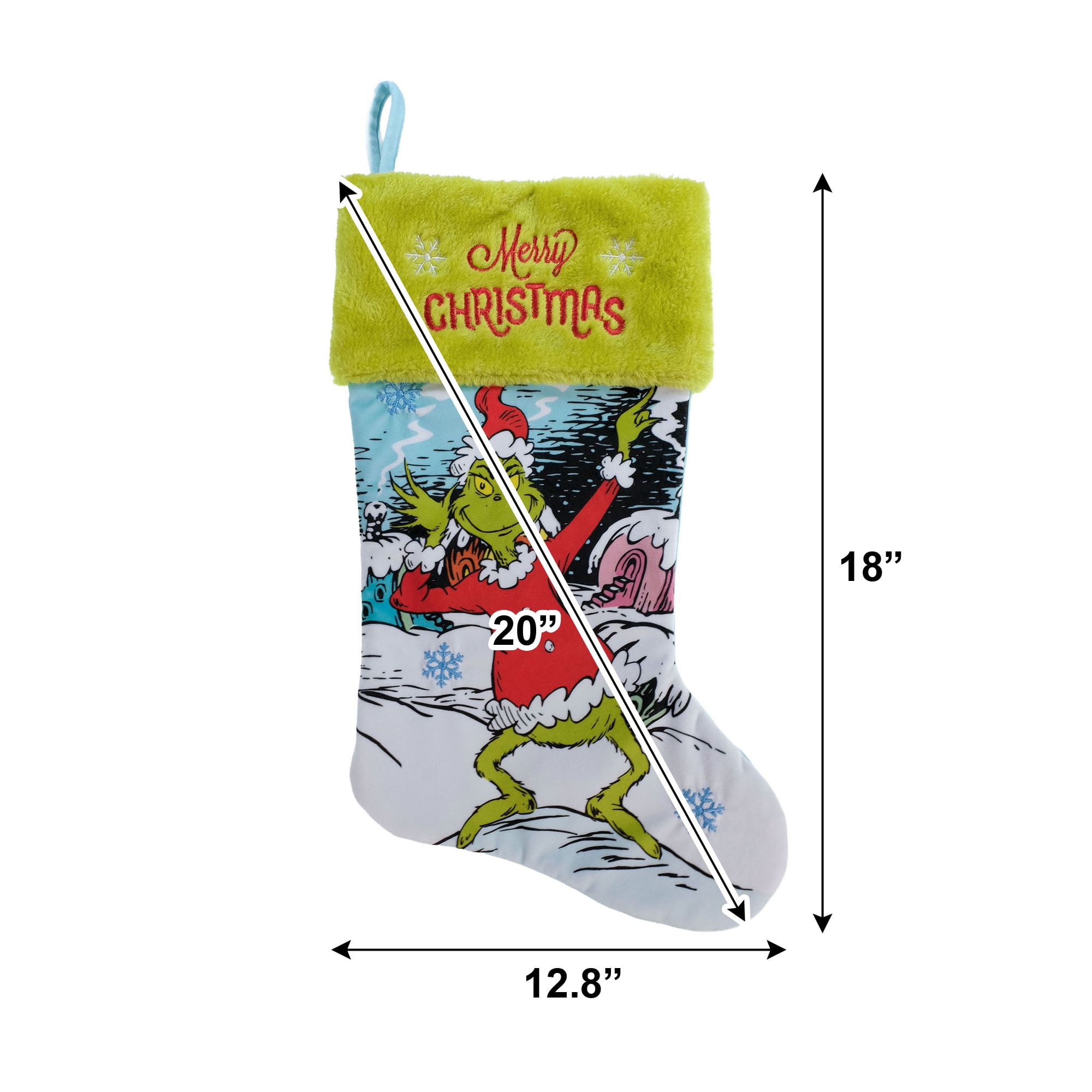 The Grinch 20-Inch Velvet Christmas Stocking with Green Embroidered Cuff