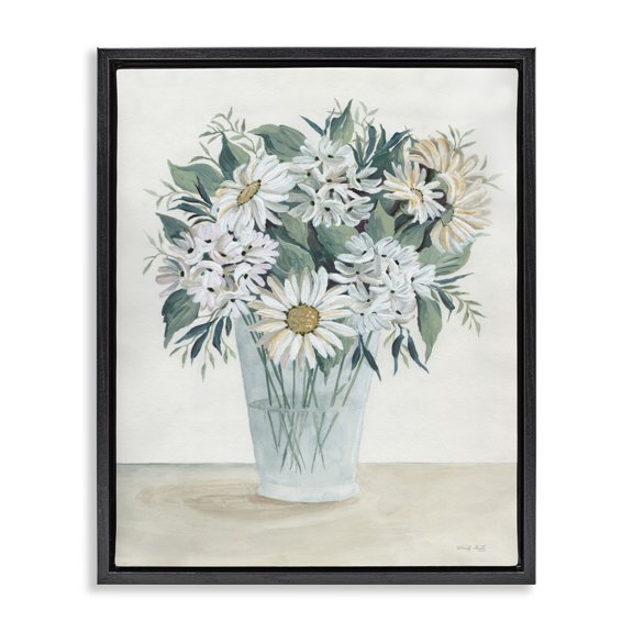 Stupell Industries Farmhouse Wildflower Daisies Floral Bouquet Arrangement Glass Vase Black Floating Frame Canvas Art, 17 x 21, by Cindy Jacobs