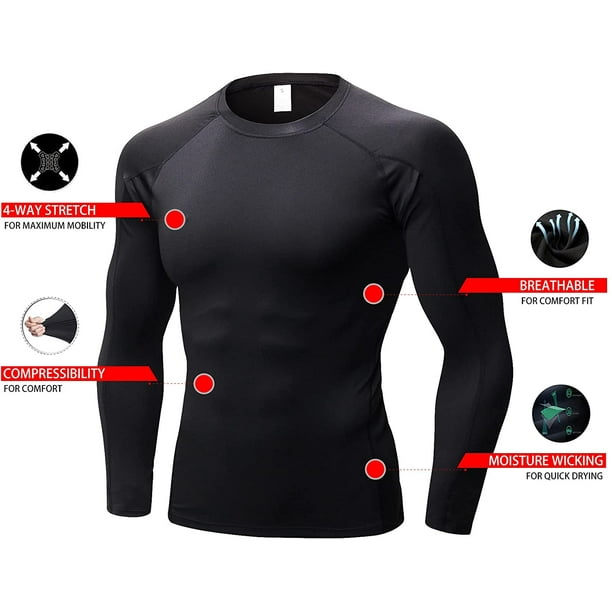 3 Pack Men Long Sleeve Compression Shirts Male Sports Base Layer T-Shirt  Athletic Workout