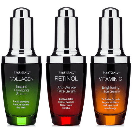 Professional Skin Care Progenix Professional Skin Care Set. Anti-aging serum set contains Collagen Serum, Retinol Serum, Vitamin C Serum. Helps with the appearance of wrinkles, plump skin, and brighten skin. 1oz each. ()