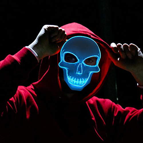 PETUOL Halloween LED Skull Mask Halloween Cosplay Light Up Mask Death Skull Safe EL Wire/4 Modes Glowing Creepy Mask Festival Parties Frightening Customs White 