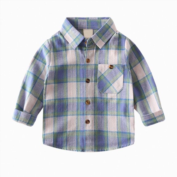 WXFAZCVU Boys' Button-Down Shirts Plaid Long Sleeved Coat Casual Outwear School Clothing Size 7-8 Years