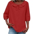 thumbnail image 2 of Vekome Womens 3/4 Sleeve Tops Plus Size Shirts Collared Casual Tee Shirts Solid Color Summer Pullover Tops Red S, 2 of 5