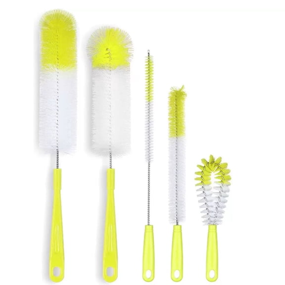 5 Pack Food Safe Bottle Cleaning Brush Set, Green, PP & Stainless Steel, for Baby Bottles & Cups