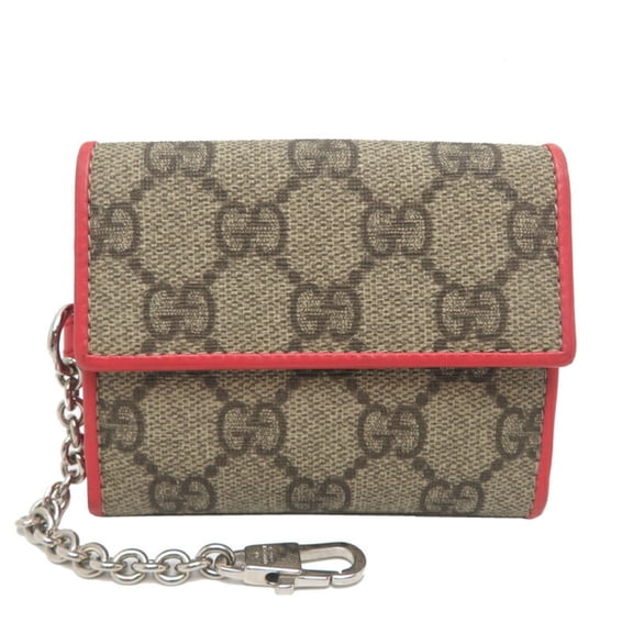 Pre-Owned Gucci GG Supreme Mini Wallet, Women's Tri-fold 256442, Beige Leather (Good)