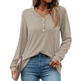 thumbnail image 2 of MOSHU V-neck T Shirts for Women Casual Long Sleeve Tunic Tops Curve Hem Fall Button Shirts, 2 of 8