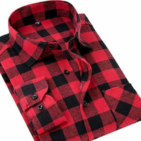 Men's Flannel Shirt Brushed Cotton Long Sleeve Male Plaid Shirts Casual Top